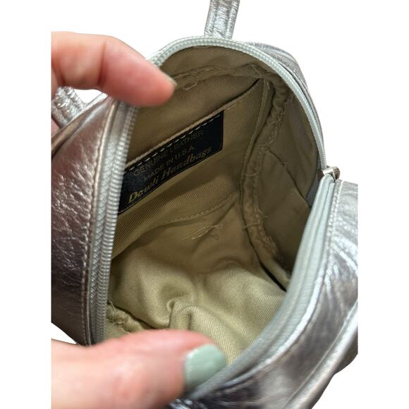 Dawli Circle Handbag Purse Metallic‎ Silver Rhinestone Leather Chic Event Clutch - Picture 3 of 11